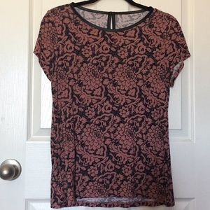 Floral and faux leather neck trim top